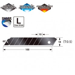 Сегментные лезвия Premium 18мм TAJIMA DORA  Razar Black Blades CB50RB, 10 шт.